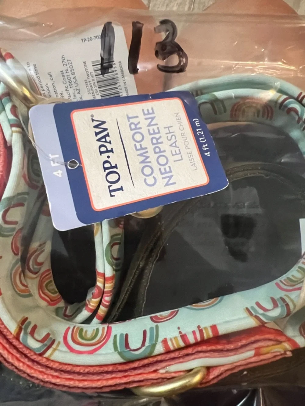 Top Paw‎ 4 Ft Dog Leash Set NWT Easy Clean & Comfort Neoprene Navy Rainbow
